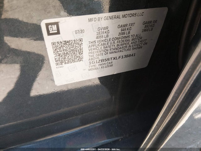 Aukcja sprzedaży 2020 Chevrolet Malibu Fwd Ls, vin: 1G1ZB5STXLF138841, numer aukcji: 44922201