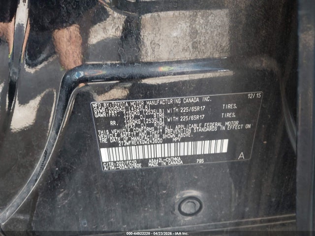 2016 Toyota Rav4 Xle მანქანა იყიდება აუქციონზე, vin: 2T3WFREVXGW243600, აუქციონის ნომერი: 44922228
