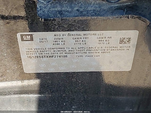 1G1ZE5STXHF274188 Chevrolet MALIBU 1LT