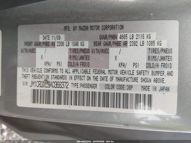 44922243 :رقم المزاد ، JM1CR2WL9A0368372 vin ، 2010 Mazda Mazda5 Sport مزاد بيع