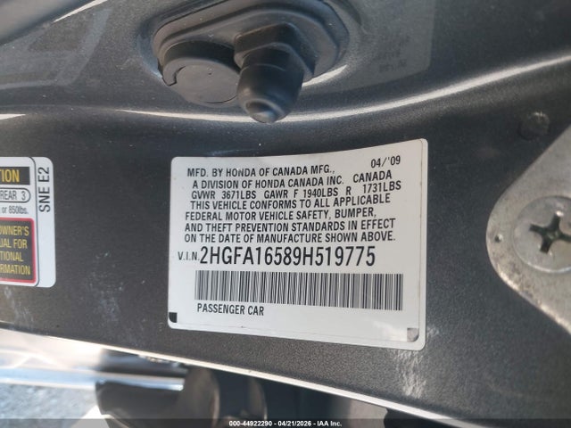 Aukcja sprzedaży 2009 Honda Civic Lx, vin: 2HGFA16589H519775, numer aukcji: 44922290
