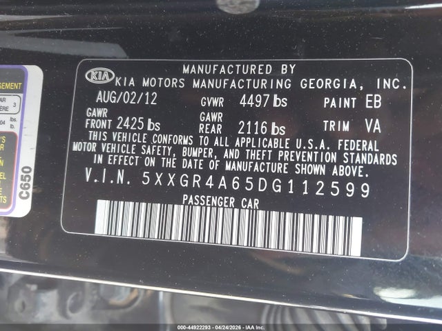 Продаж на аукціоні авто 2013 Kia Optima Sx, vin: 5XXGR4A65DG112599, номер лоту: 44922293