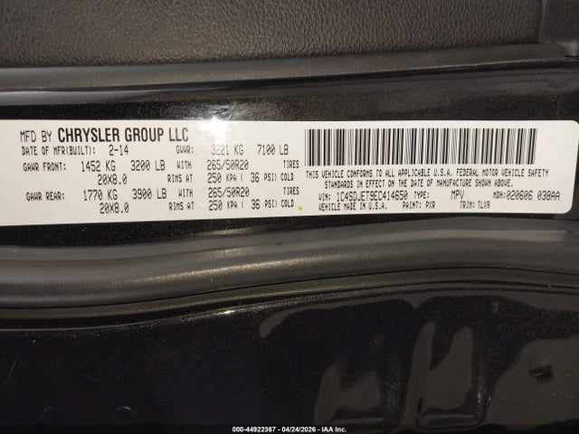Продажа на аукционе авто 2014 Dodge Durango Citadel, vin: 1C4SDJET9EC414650, номер лота: 44922367