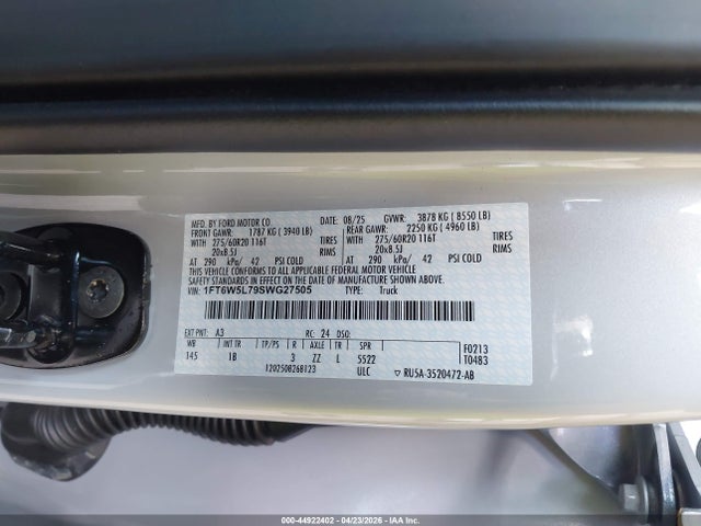 Продажа на аукционе авто 2025 Ford F-150 Lightning Lariat, vin: 1FT6W5L79SWG27505, номер лота: 44922402
