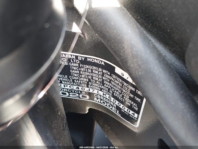 Honda Cbr600 Rr 2020 JH2PC40J7LK600004 Image 10