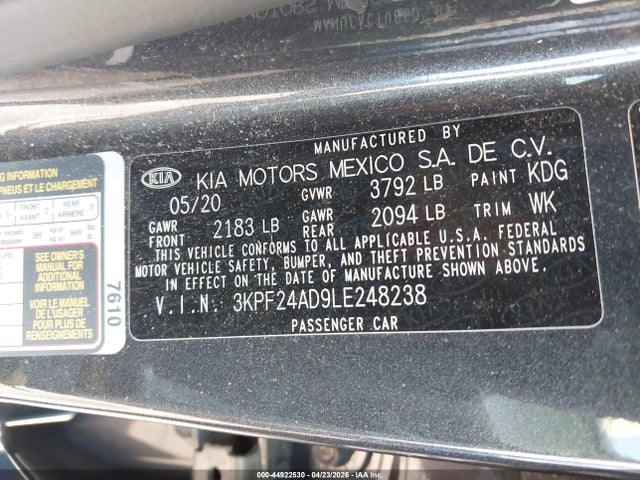 Продаж на аукціоні авто 2020 Kia Forte Lxs, vin: 3KPF24AD9LE248238, номер лоту: 44922530