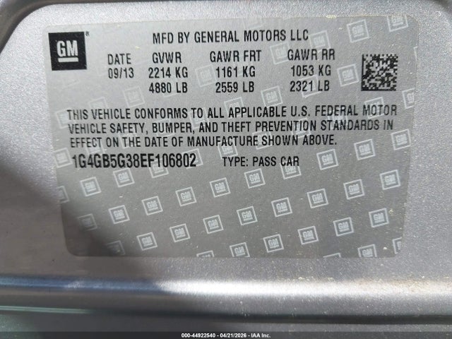 2014 Buick Lacrosse Leather Group მანქანა იყიდება აუქციონზე, vin: 1G4GB5G38EF106802, აუქციონის ნომერი: 44922540