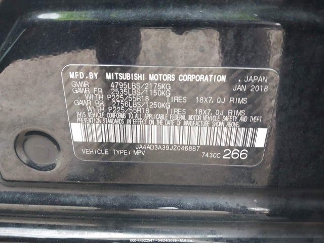Продажа на аукционе авто 2018 Mitsubishi Outlander Le, vin: JA4AD3A39JZ046887, номер лота: 44922547