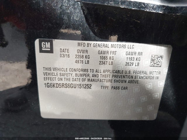 1G6KD5RS6GU151252 Cadillac CT6 LUXURY