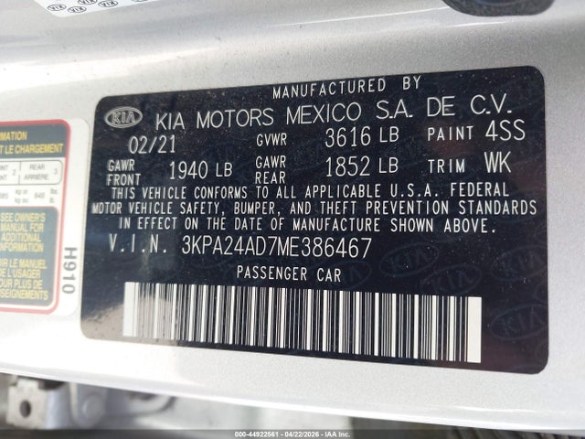 3KPA24AD7ME386467 KIA RIO S