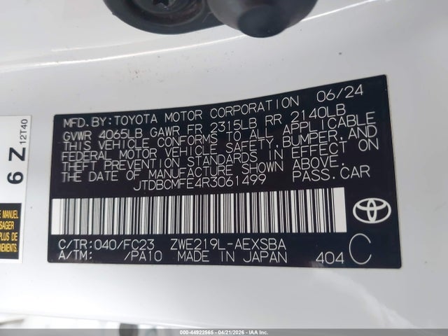JTDBCMFE4R3061499 Toyota Corolla Hybrid Se
