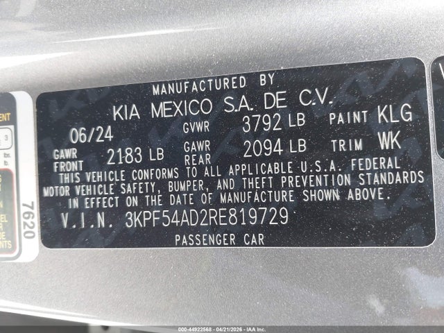 3KPF54AD2RE819729 KIA Forte Gt-line