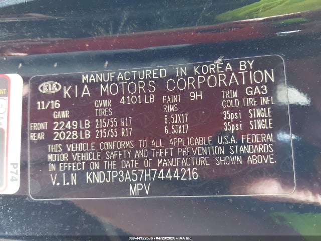 KNDJP3A57H7444216 KIA SOUL +