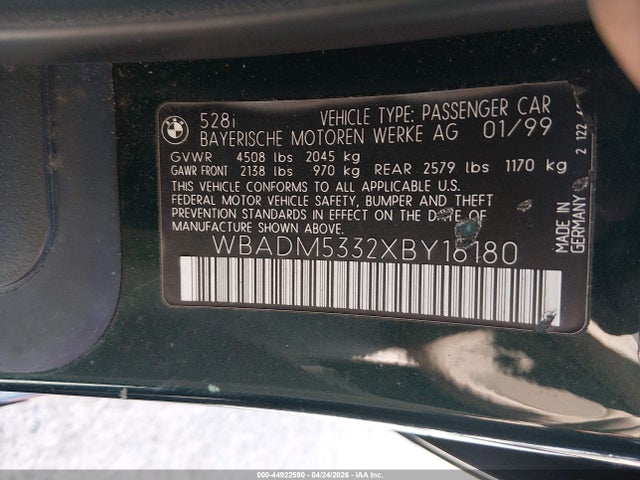 Aukcja sprzedaży 1999 Bmw 528i, vin: WBADM5332XBY16180, numer aukcji: 44922590