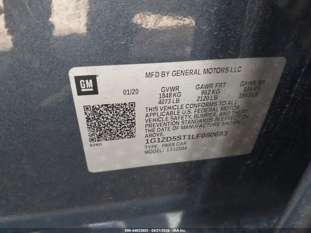 1G1ZD5ST1LF080693 Chevrolet Malibu Fwd Lt