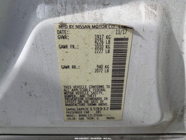 Aukcja sprzedaży 2018 Nissan Altima 2.5 Sv, vin: 1N4AL3APXJC159932, numer aukcji: 44922623