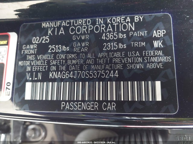 KIA K5 Gt-line 2025 KNAG64J70S5375244 Image 9
