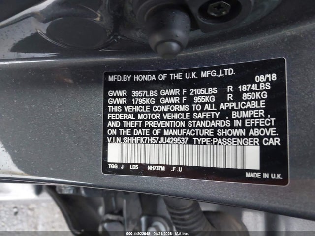 SHHFK7H57JU429537 Honda CIVIC EX