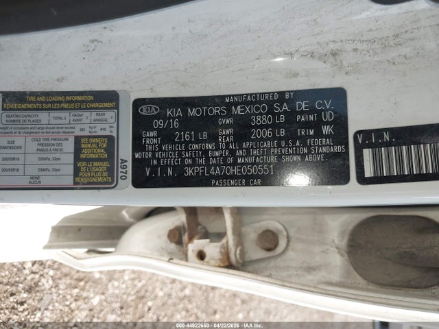 Aukcja sprzedaży 2017 Kia Forte S, vin: 3KPFL4A70HE050551, numer aukcji: 44922650