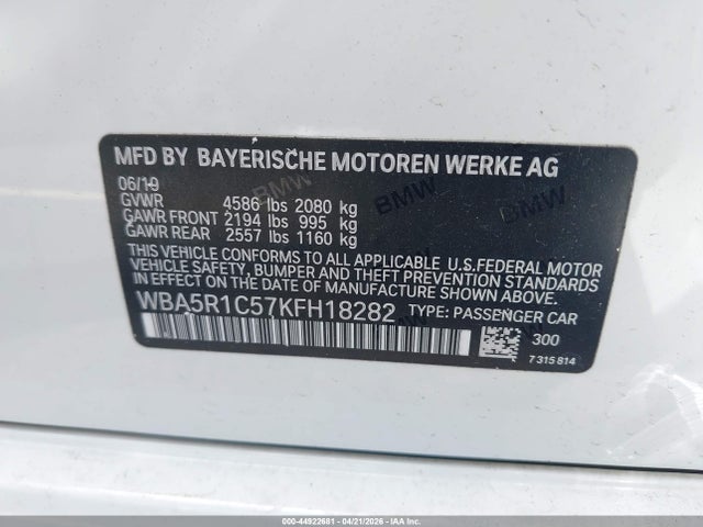 2019 Bmw 330i მანქანა იყიდება აუქციონზე, vin: WBA5R1C57KFH18282, აუქციონის ნომერი: 44922681