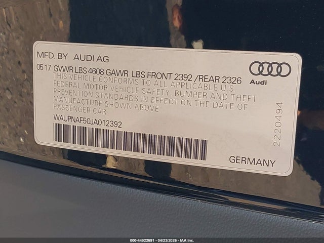 Aukcja sprzedaży 2018 Audi A5 2.0t Premium, vin: WAUPNAF50JA012392, numer aukcji: 44922691