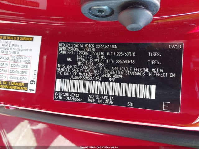 Aukcja sprzedaży 2021 Lexus Nx 300, vin: JTJGARBZ6M5023154, numer aukcji: 44922708