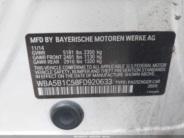 Aukcja sprzedaży 2015 Bmw 535i, vin: WBA5B1C58FD920633, numer aukcji: 44922741