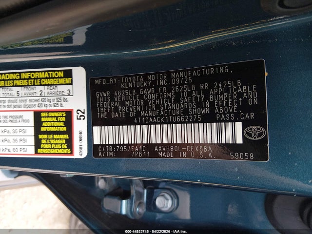 Продаж на аукціоні авто 2026 Toyota Camry Se, vin: 4T1DAACK1TU662275, номер лоту: 44922745
