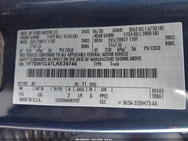 Ford F-150 Xlt 2020 1FTEW1C47LKE39746 Image 9