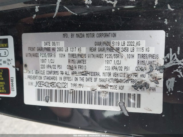44922780 :رقم المزاد ، JM3ER4DL4B0401021 vin ، 2011 Mazda Cx-7 مزاد بيع