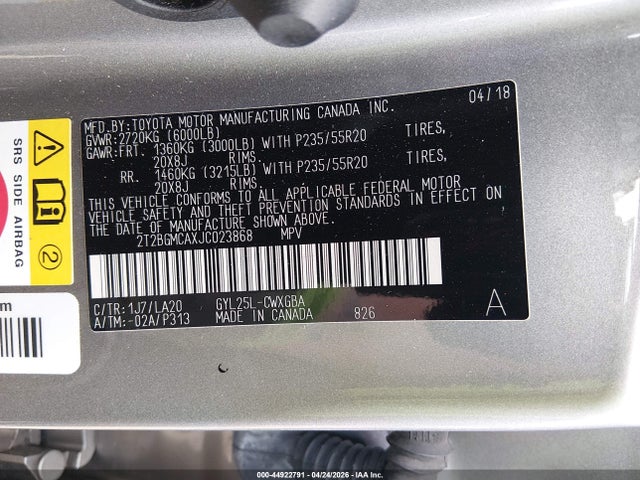 Aukcja sprzedaży 2018 Lexus Rx 450h, vin: 2T2BGMCAXJC023868, numer aukcji: 44922791