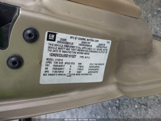 Продаж на аукціоні авто 2005 Chevrolet Uplander Ls, vin: 1GNDV23L65D161027, номер лоту: 44922795