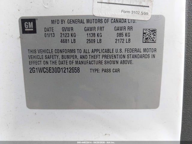 Aukcja sprzedaży 2013 Chevrolet Impala Ltz, vin: 2G1WC5E30D1212658, numer aukcji: 44922814