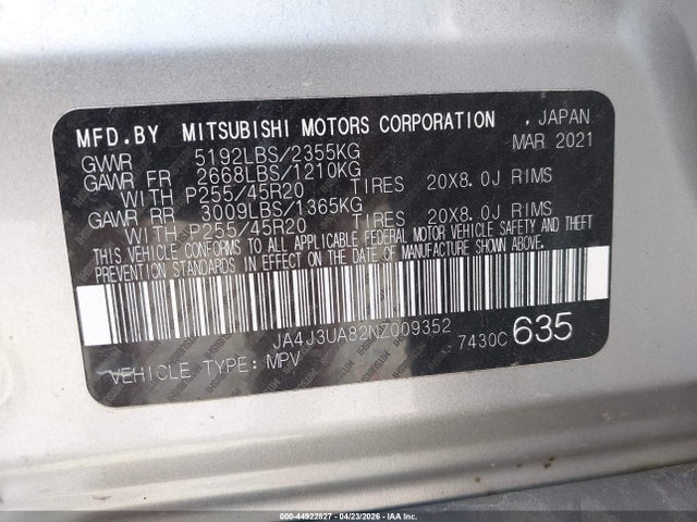 Продаж на аукціоні авто 2022 Mitsubishi Outlander Black Edition 2wd/se 2.5 2wd/se Launch Edition 2wd, vin: JA4J3UA82NZ009352, номер лоту: 44922827