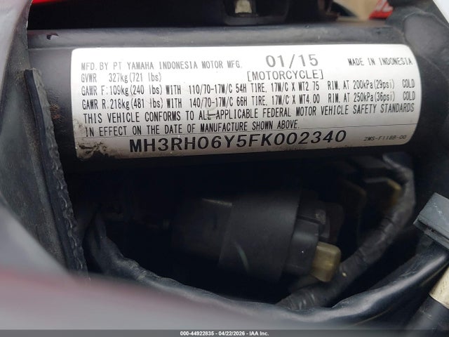 Продаж на аукціоні авто 2015 Yamaha Yzfr3, vin: MH3RH06Y5FK002340, номер лоту: 44922835