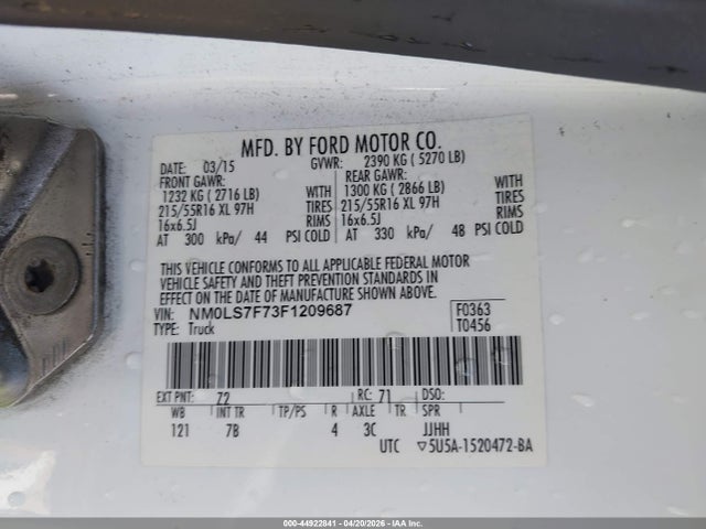 NM0LS7F73F1209687 Ford Transit Connect Xlt