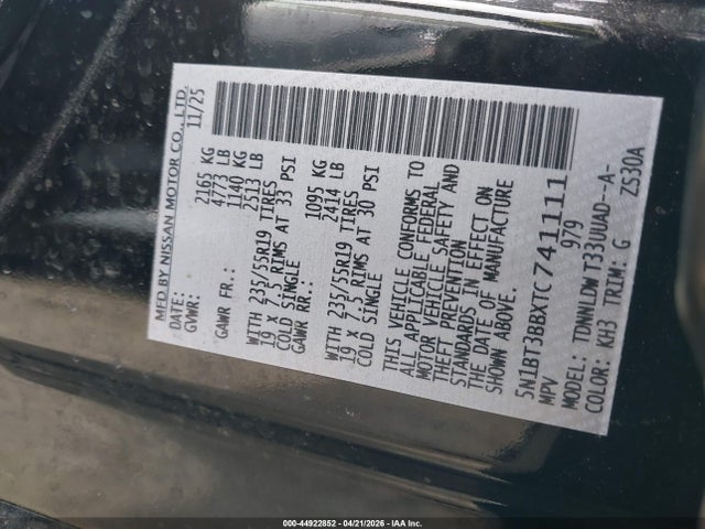 Aukcja sprzedaży 2026 Nissan Rogue Dark Armor, vin: 5N1BT3BBXTC741111, numer aukcji: 44922852
