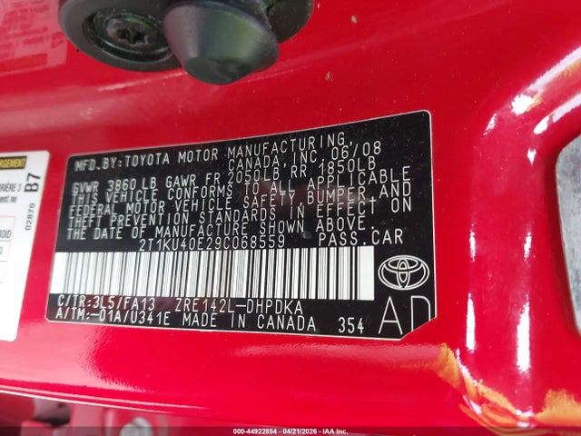 Продажа на аукционе авто 2009 Toyota Matrix, vin: 2T1KU40E29C068559, номер лота: 44922854