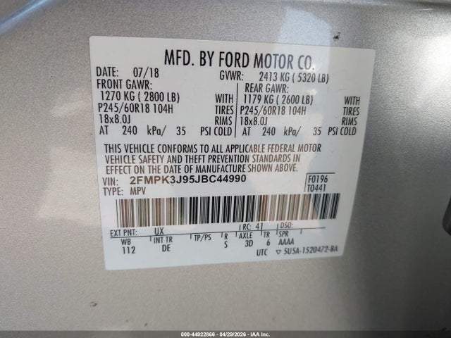 Ford EDGE SEL 2018 2FMPK3J95JBC44990 Image 9