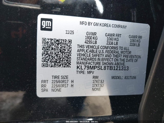 44922881 :رقم المزاد ، KL79MPSL8TB121313 vin ، 2026 Chevrolet Trailblazer Fwd Lt مزاد بيع