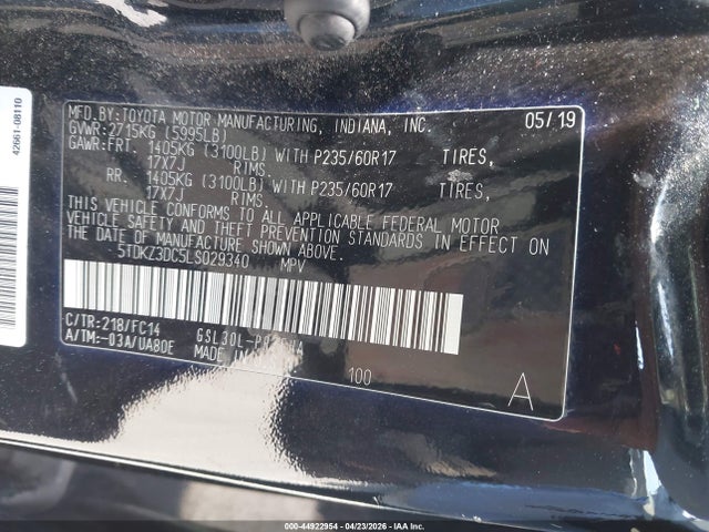 Toyota SIENNA LE 2020 5TDKZ3DC5LS029340 Image 9