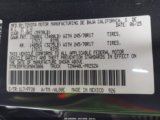 3TMKB5FN1SM043006 Toyota Tacoma Sr5