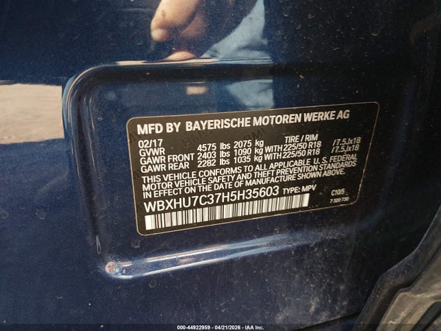44922959 :رقم المزاد ، WBXHU7C37H5H35603 vin ، 2017 Bmw X1 Sdrive28i مزاد بيع