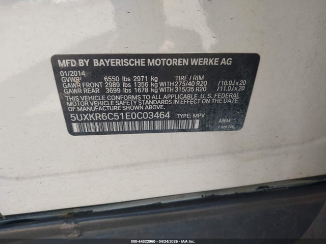 2014 Bmw X5 Xdrive50i მანქანა იყიდება აუქციონზე, vin: 5UXKR6C51E0C03464, აუქციონის ნომერი: 44922960