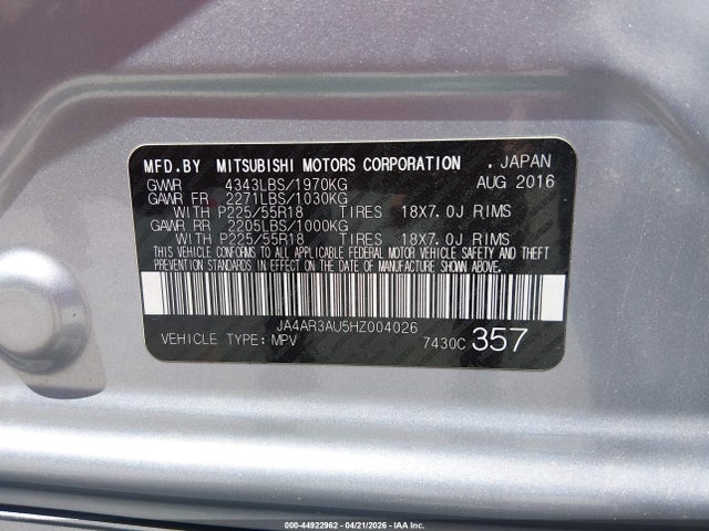 Aukcja sprzedaży 2017 Mitsubishi Outlander Sport 2.0 Le, vin: JA4AR3AU5HZ004026, numer aukcji: 44922962
