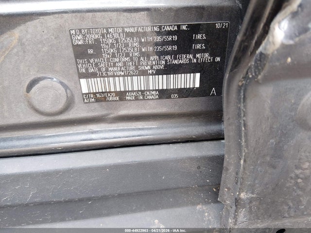 Продаж на аукціоні авто 2021 Toyota Rav4 Xle Premium, vin: 2T3C1RFVXMW172622, номер лоту: 44922963