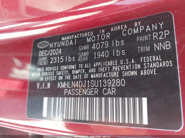 Aukcja sprzedaży 2025 Hyundai Elantra Hybrid Limited, vin: KMHLN4DJ1SU139280, numer aukcji: 44922973