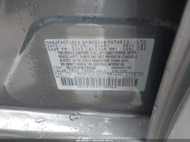 Nissan SENTRA SV 2019 3N1AB7AP2KY384068 Image 9