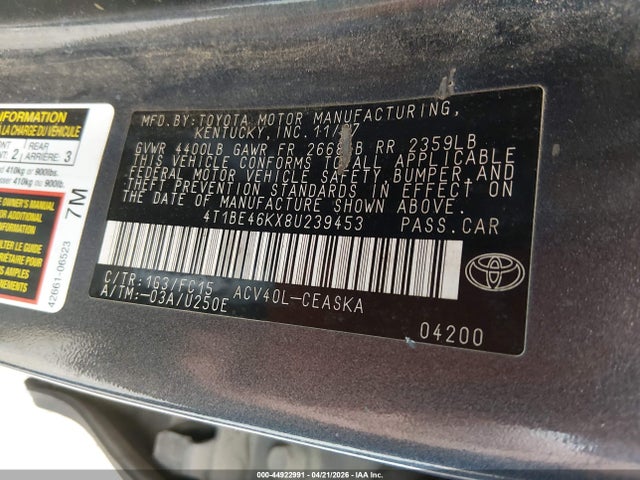 Aukcja sprzedaży 2008 Toyota Camry Ce/le/xle/se, vin: 4T1BE46KX8U239453, numer aukcji: 44922991