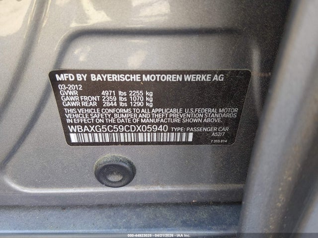 44923025 :رقم المزاد ، WBAXG5C59CDX05940 vin ، 2012 Bmw 528i مزاد بيع